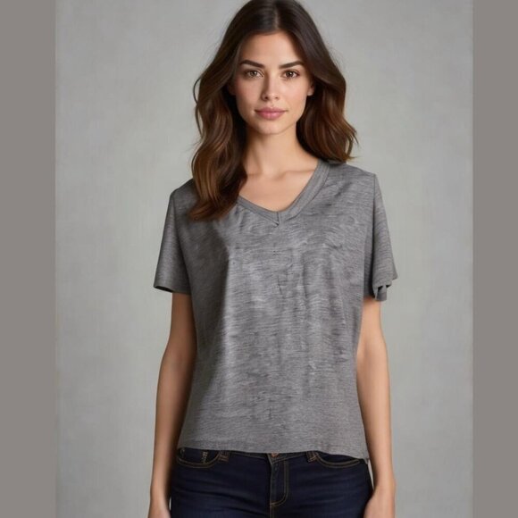 SHEIN Women's Size Large Heather Gray V-Neck T-Shirt Short Sleeve Casual NIB - Picture 1 of 6
